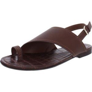 Lodge Brown Seanna Faux Leather Asymmetrical Toe Loop Flat Sandals 7.5 M